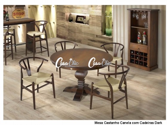 Conjunto Mesa de Jantar Caribe Indonesia com 04 Cadeiras 0.90 x 0.90 Redonda